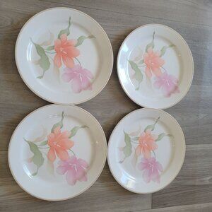 Corelle Pacifica Dinnerware Set Of 4 Floral Dinner Plates 10" Pink & Orange Flow
